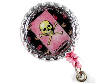 La Calavera, Retractable Badge Reel, Badge Holder, Mexican Loteria, ID Holder, Mexican Jewelry