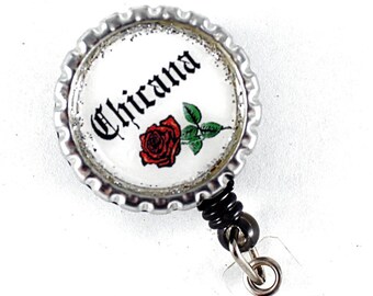 Chicana Badge Reel, Retractable Badge Reel, Badge Holder, ID Holder, Mexican Jewelry