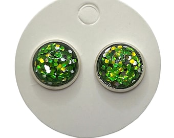 Green Glitter Mini Resin Stud Post Earrings