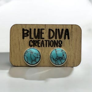 12mm Faux Turquoise Stone Stud Earrings - Boho Western Jewelry - Nickel Free Earrings - Minimalist Turquoise Studs - Gift for Her
