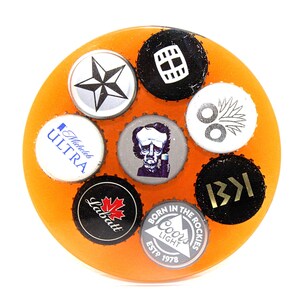 Orange Bottle Cap Coaster, Bar Decor, Beer Lover, Gift for Him, Gift for Her