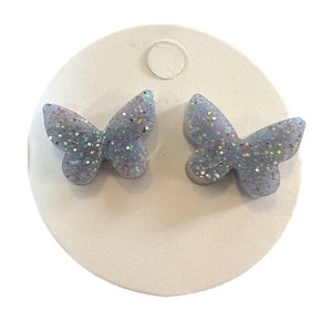 Butterfly Silver Holographic Glitter Resin Stud Earrings image 7