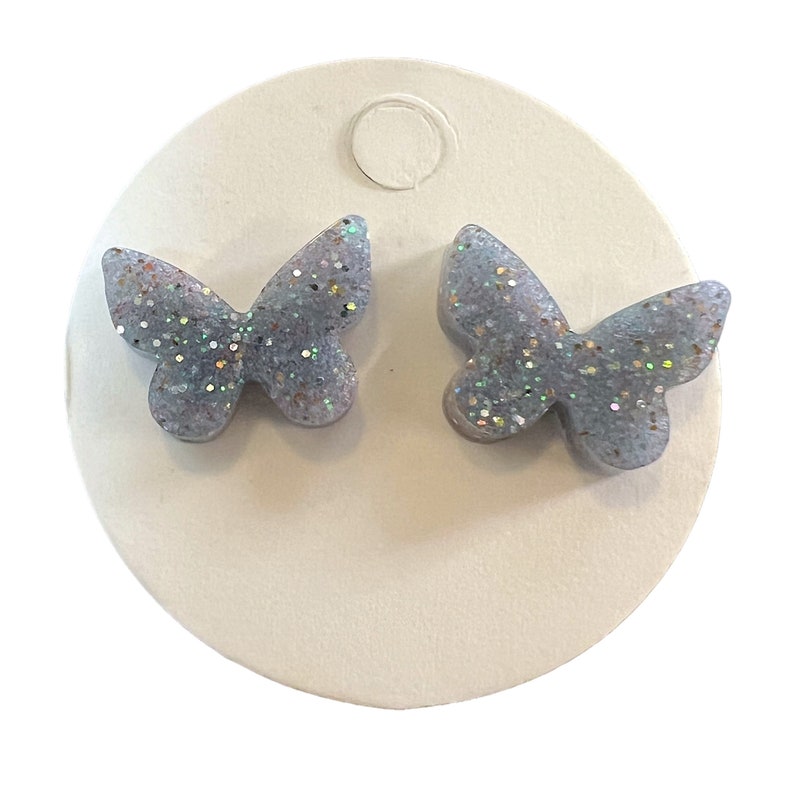 Butterfly Silver Holographic Glitter Resin Stud Earrings image 7