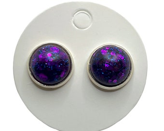 Purple Holographic Matte Glitter Mini Resin Stud Post Earrings