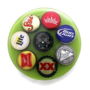 Green Bottle Cap Coaster, Bar Decor, Beer Lover, Gift for Him, Gift for Her