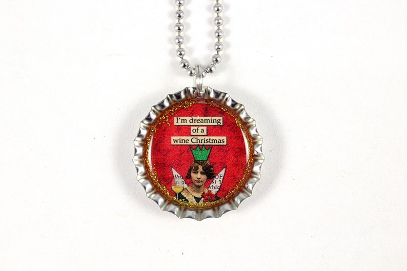 Wine Jewelry Funny Christmas Bottle Cap Necklace