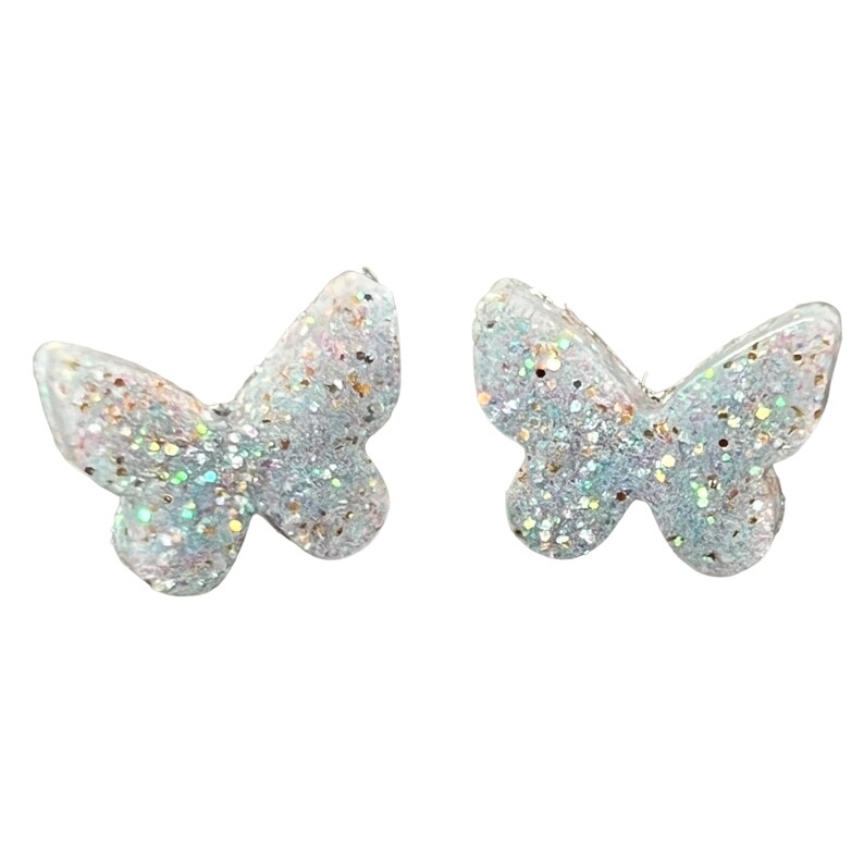 Butterfly Silver Holographic Glitter Resin Stud Earrings image 6