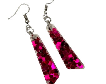 Small Pink Heart Filled Resin Dangle Earrings Valentines Day Galentines