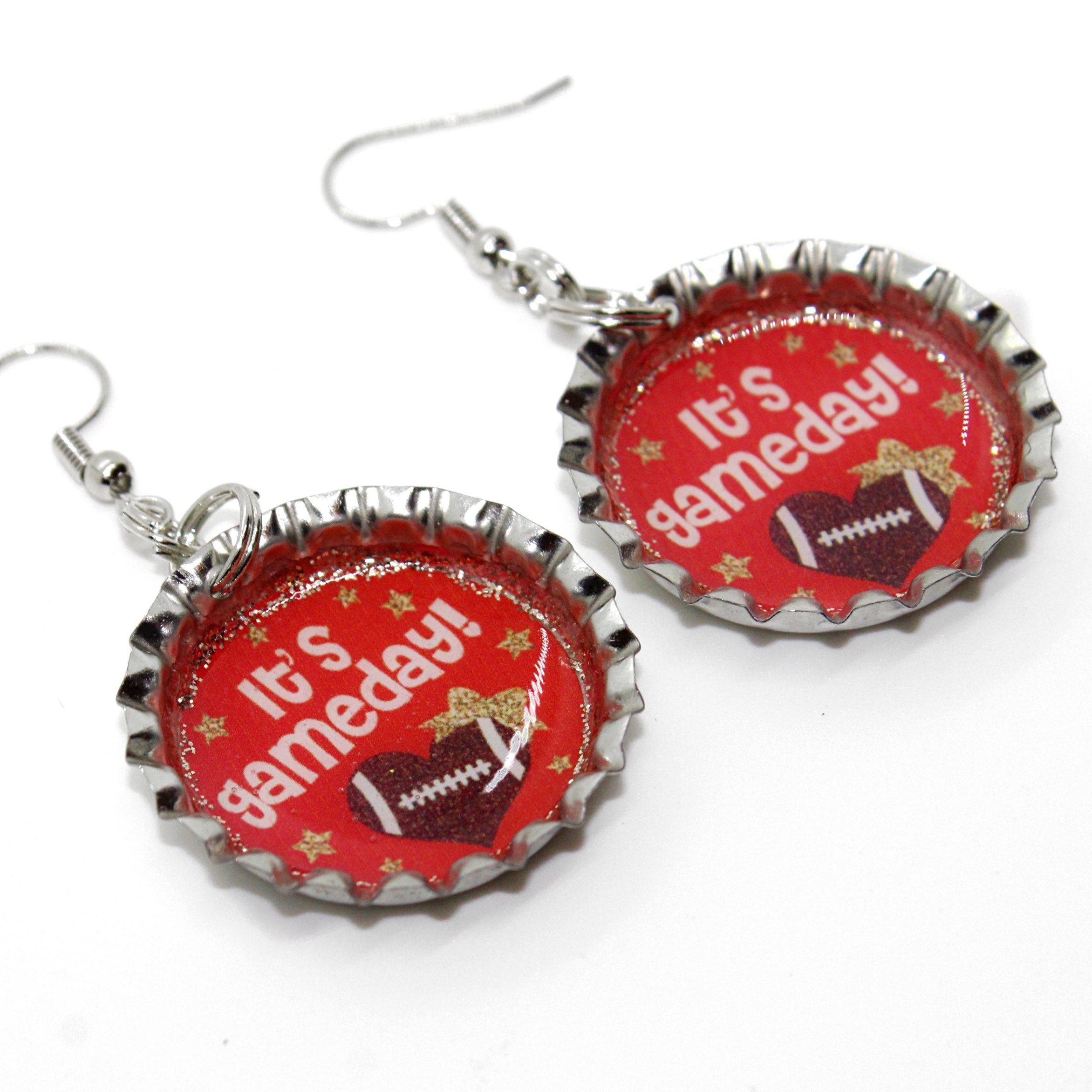 Football Earrings, Bottle Cap Earrings, Sports Jewelry, Game Day, Choose Your Color, Team Spirit