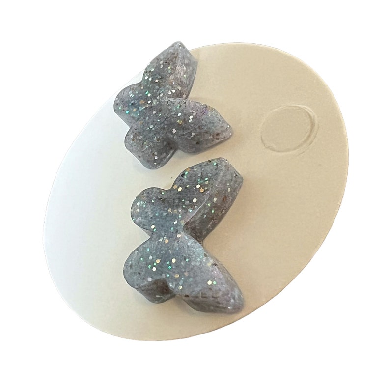 Butterfly Silver Holographic Glitter Resin Stud Earrings image 2