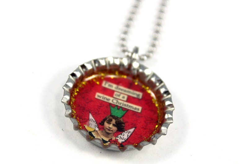 Wine Jewelry Funny Christmas Bottle Cap Necklace