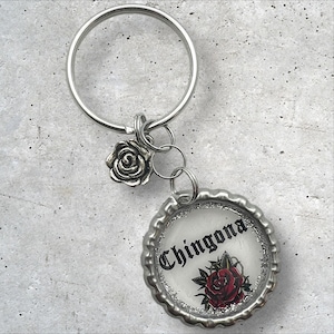 Chingona Bottle Cap Keychain Latina Keychain Feminist Jewelry Unique Hanade Accessories Upcycled Keychain