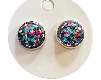 Confetti Multicolor Glitter Mini Resin Stud Post Earrings