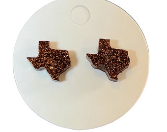 Mini Texas Bronze Brown Micro Glitter Resin Stud Earrings