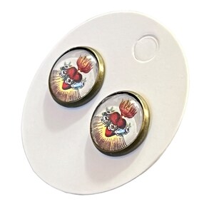 Sacred Heart Glass Cabochon Mini Post 12mm Earrings image 2