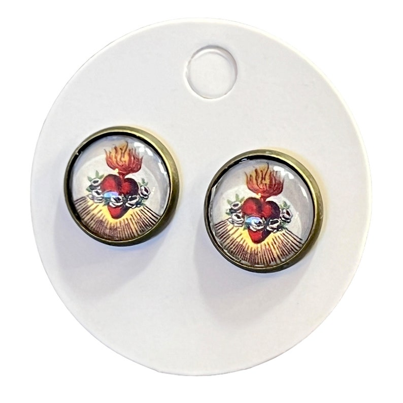 Sacred Heart Glass Cabochon Mini Post 12mm Earrings image 3