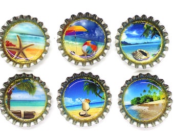 Beach Magnets, Summer Fun, Bottle Cap Magnets, Ocean Magnets, Beach Life