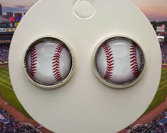 Baseball Glass Cabochon Mini Post 12mm Earrings