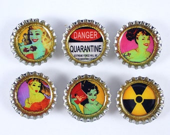 Zombie Magnets, Zombie Girl, Zombie Pinup Girl, Sexy Zombie, Halloween Decor, Quarantine Magnets, Refrigerator Magnets, Bottle Cap Magnets
