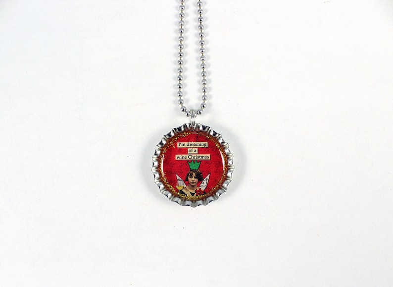 Wine Jewelry Funny Christmas Bottle Cap Necklace