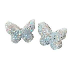 Butterfly Silver Holographic Glitter Resin Stud Earrings image 4