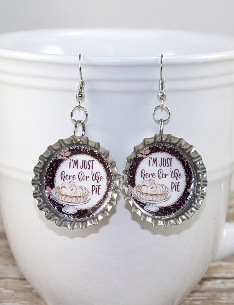 Pumpkin Pie Kitsch Jewelry Here for the Pie Bottle Cap Earrings Funny Gift Thanksgiving Earrings Fall Jewelry