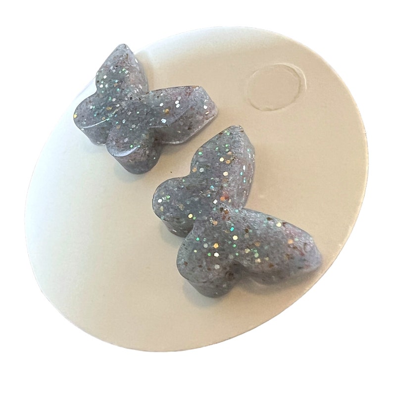Butterfly Silver Holographic Glitter Resin Stud Earrings image 8
