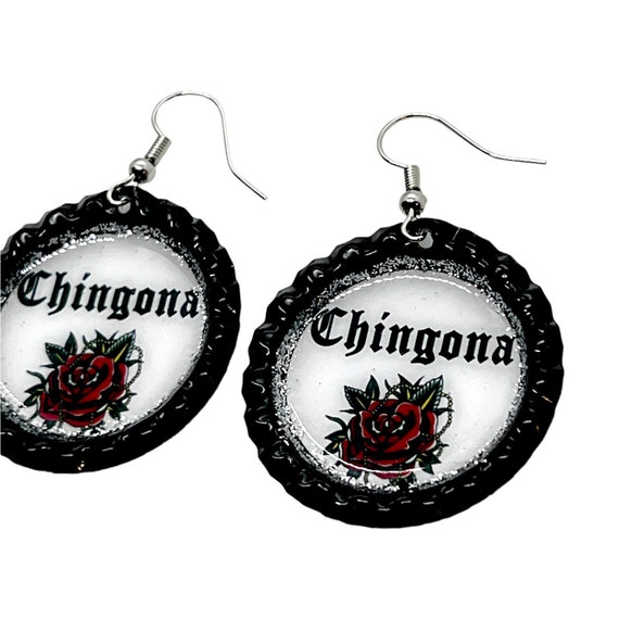 Chingona Earrings Bottle Cap Earrings Mexican Earrings Latina