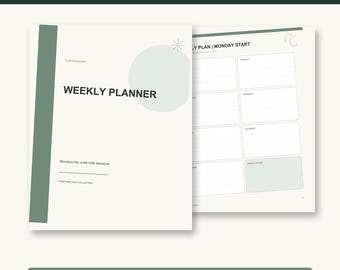 Veckoplanerare för tidsblock i PDF-format: Söndag och måndag start, Letter, A4 och A5