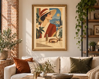 Rött läppstiftsbord: Vintageinspirerad utskrivbar väggkonst