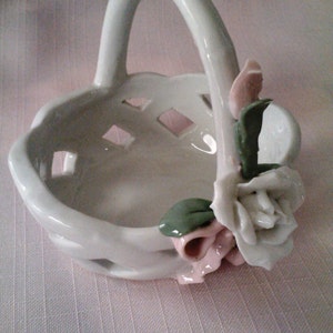 White Porcelain Basket/ Wedding Ring Basket/ Flower Girl/ Vintage Pink Wedding/ FREE Shipping/Shabby Chic Decor image 4