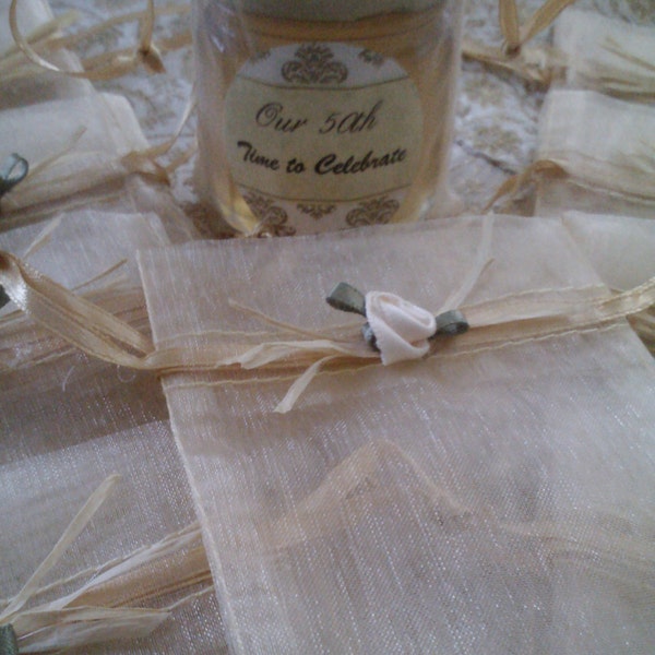 Champagne Gold Favor Bags/ Jewelry Bag/ Hand Decorated/Set of 10-/ 50th Gold Wedding/ Gold Wedding Favor Bag//Treasury Item