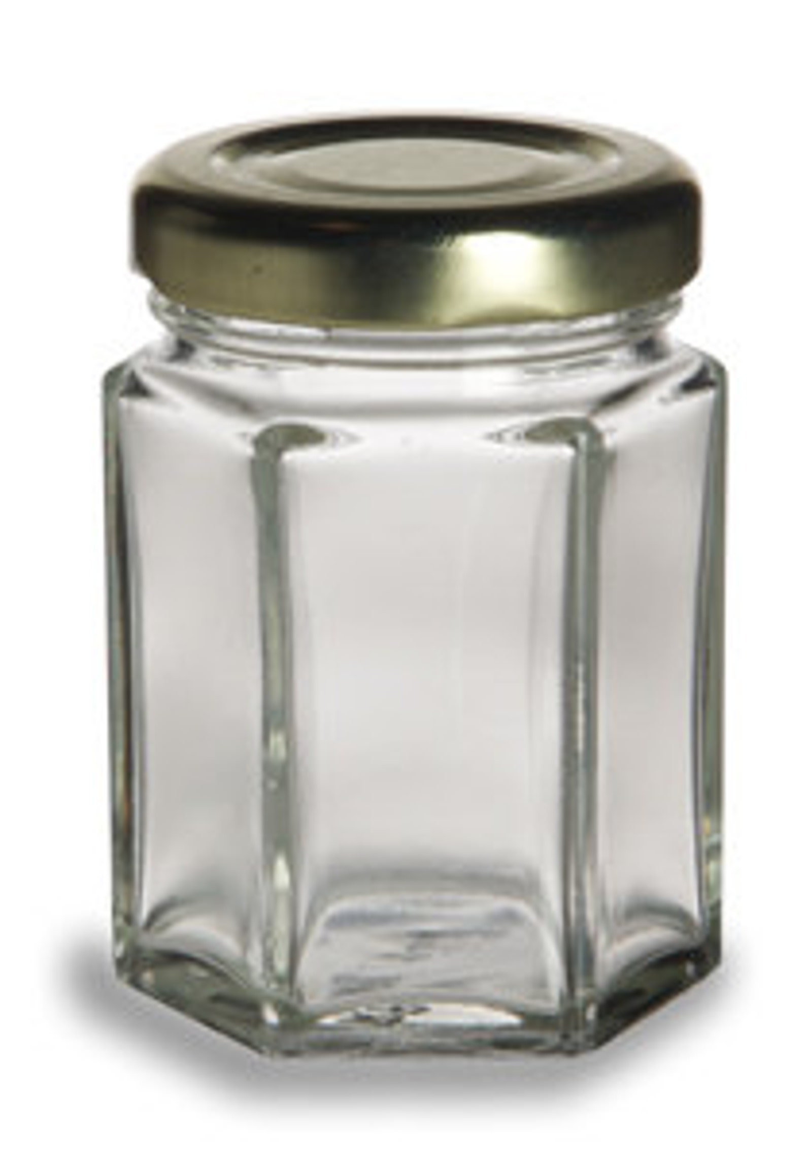 Hexagon Jam Jars With Lids/ 2 Oz Each/ FREE Shipping/ DIY Wedding Supplies/ Mini Jam Jars/ Gold