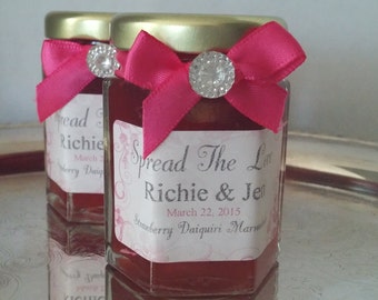 Wedding Jam Favors/Bling Party Favor/ 2 oz Jams/Gem Decorated / 50 Two oz jars/ Vintage Inspired /FREE Shipping