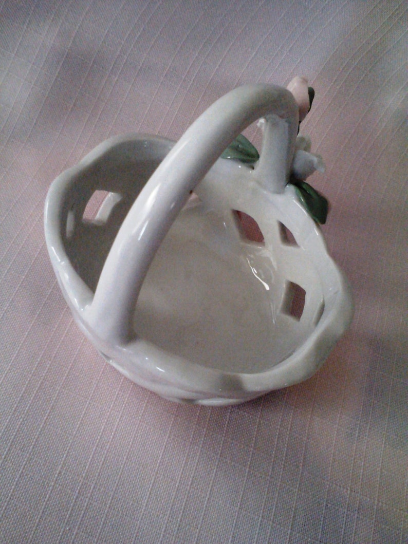 White Porcelain Basket/ Wedding Ring Basket/ Flower Girl/ Vintage Pink Wedding/ FREE Shipping/Shabby Chic Decor image 3