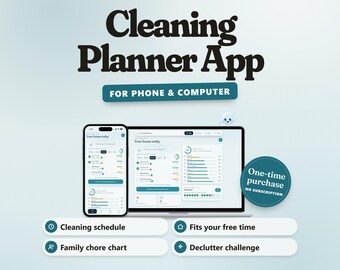 App per la pianificazione delle pulizie, pianificatore e lista di controllo delle pulizie, tabella delle faccende domestiche familiari, routine di pulizia per persone con ADHD, sfida di riordino, manutenzione della casa