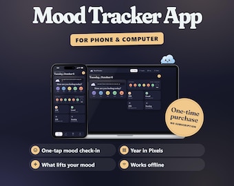 Mood Tracker App for Phone and Computer, Year in Pixels, Daily Mood Journal, Emotion Tracker, No Subscription