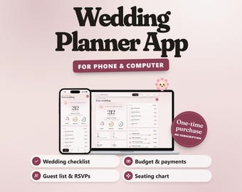 Wedding Planner App, Digital Wedding Planner, Checklist, Budget, Guest List, RSVP Tracker and Seating Chart, Wedding Timeline