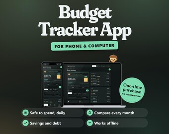 Budget Tracker App, Paycheck Budget Planner, Monthly Budget, Debt Payoff and Savings Tracker