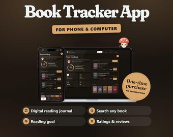 Book Tracker App, Digital Reading Journal and Reading Tracker, Book Review Log, Reading Challenge, Digital Library