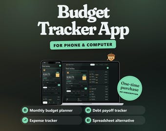 Budget Tracker App, Monthly Budget Planner, Debt Payoff Tracker, Savings and Expense Tracker, Budget Spreadsheet Alternative