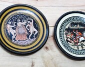 2 greek decorative dishes - Greece - vintage mythology scenery, 80s handcraft. 
