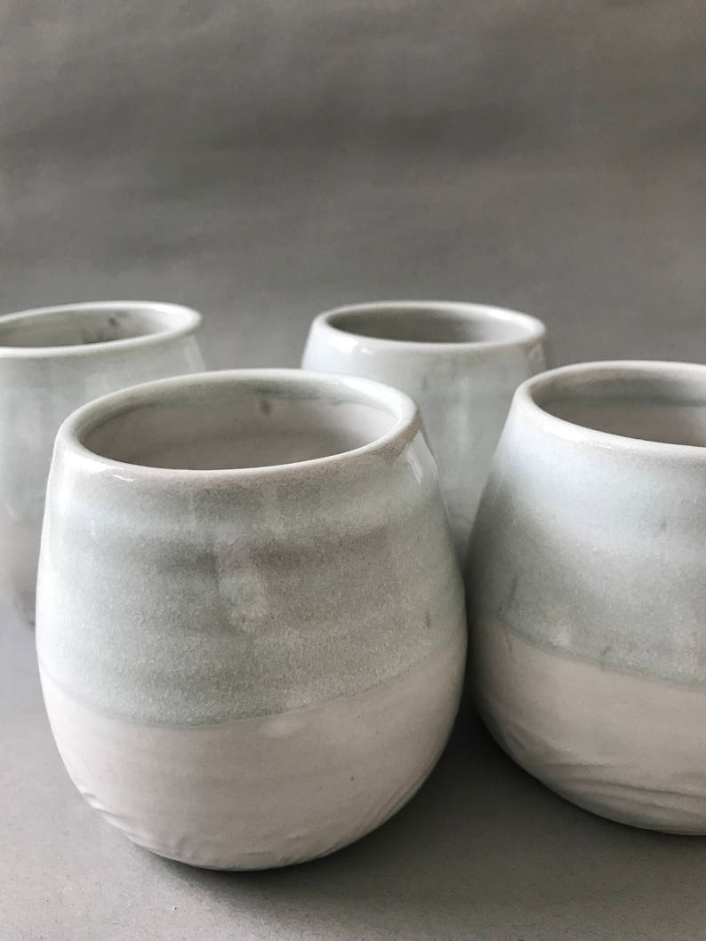 White Matt Celadon Ceramic Cups Set of 4