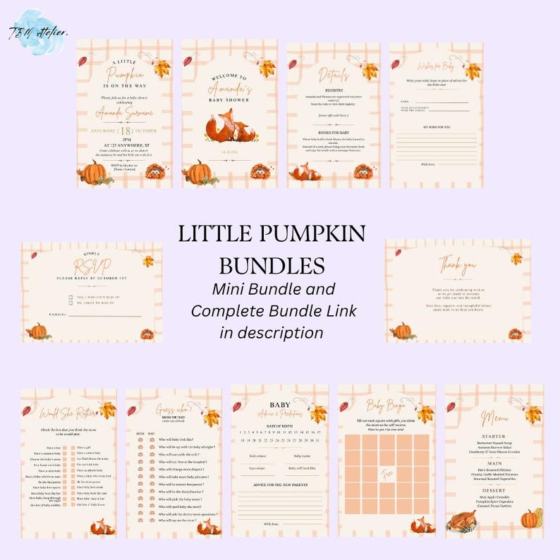 Little Pumpkin Baby Shower Mega Bundle, Editable Canva Templates ...