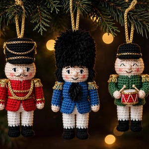 Nutcracker Ornaments Crochet Pattern 3-in-1 | Christmas Soldier Tree Ornament PDF, Holiday Decor Pattern