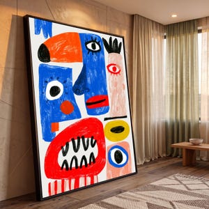 Abstract Faces Canvas Wall Art, Colorful Modern Expressionist Design, Contemporary Home Decor, Bold Graphic Artwork