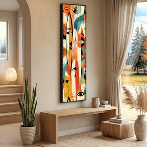 Abstract Eyes Canvas Wall Art, Colorful Geometric Faces, Modern Expressionist Canvas, Contemporary Home Decoration, Vertical Wall Hanging