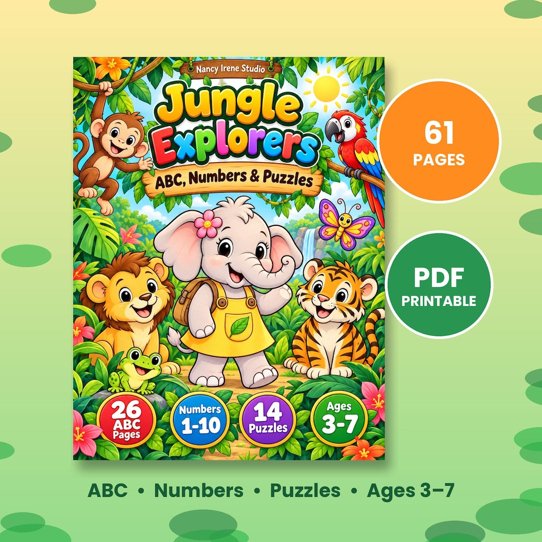 Jungle ABC Tracing & Counting Activity Pack, Printable Preschool ...