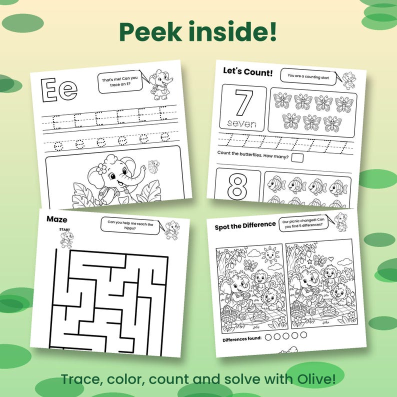 Jungle ABC Tracing & Counting Activity Pack, Printable Preschool ...