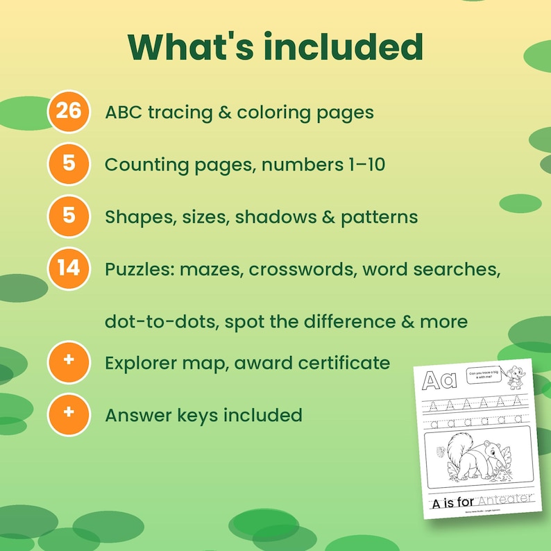 Jungle ABC Tracing & Counting Activity Pack, Printable Preschool ...